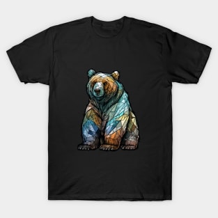 Grizzly Bear Animal Portrait Stained Glass Wildlife Outdoors Adventure T-Shirt